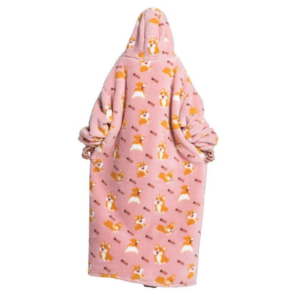 Oversized Wearable Hoodie Blanket – Pink Corgi