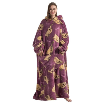 Oversized Wearable Hoodie Blanket – Purple Sloth