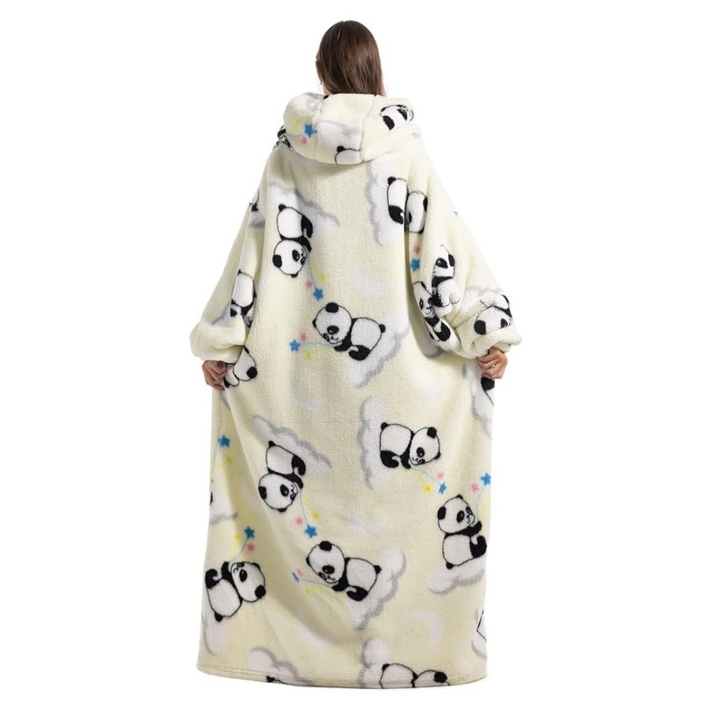Oversized Wearable Hoodie Blanket – White Panda
