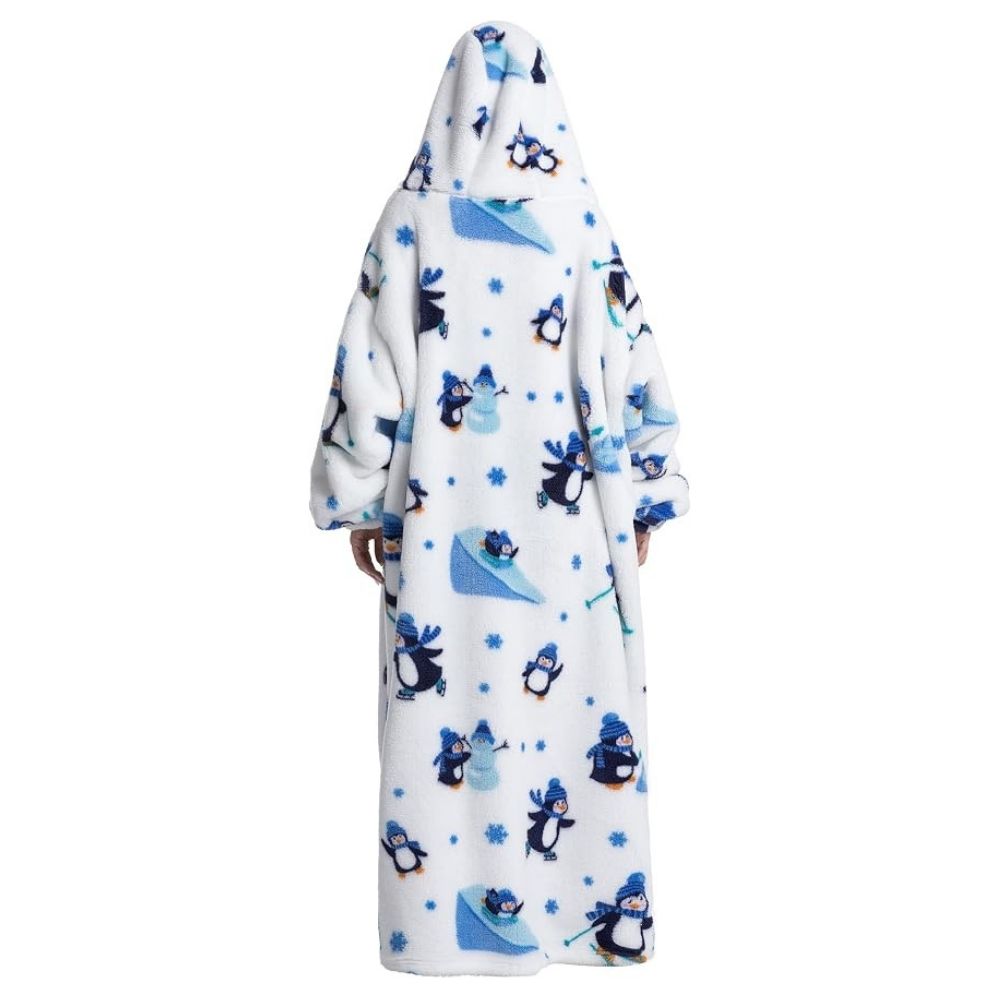 Oversized Wearable Hoodie Blanket – White Penguin