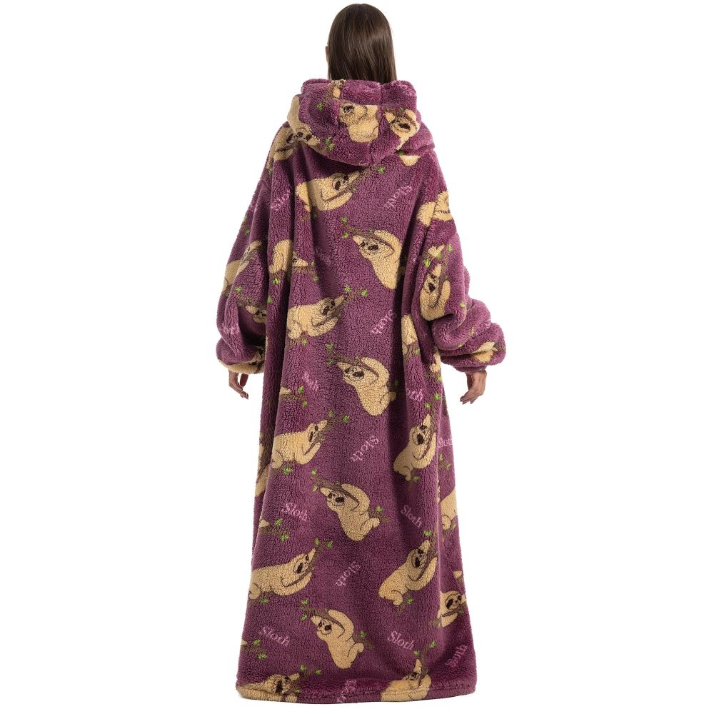 Oversized Wearable Hoodie Blanket – Purple Sloth