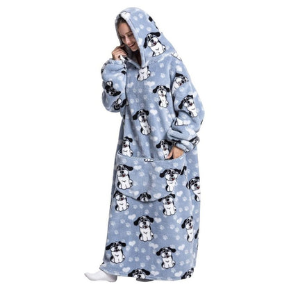 Oversized Wearable Hoodie Blanket – Blue Dog