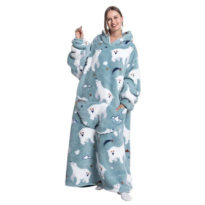 Oversized Wearable Hoodie Blanket – Blue Polar Bear