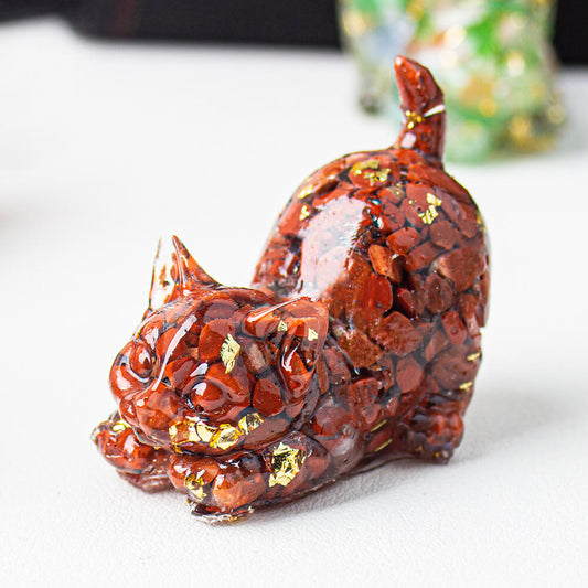 Red Jasper - Handmade Natural Crystal Gemstone Cat with Raised Tail