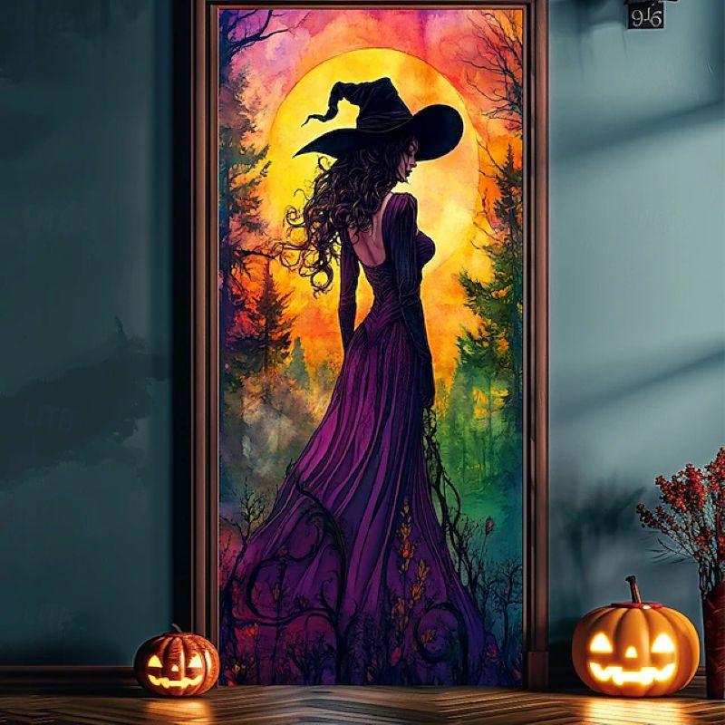 Halloween Spooky Door Covers Enchanting Witch SC001