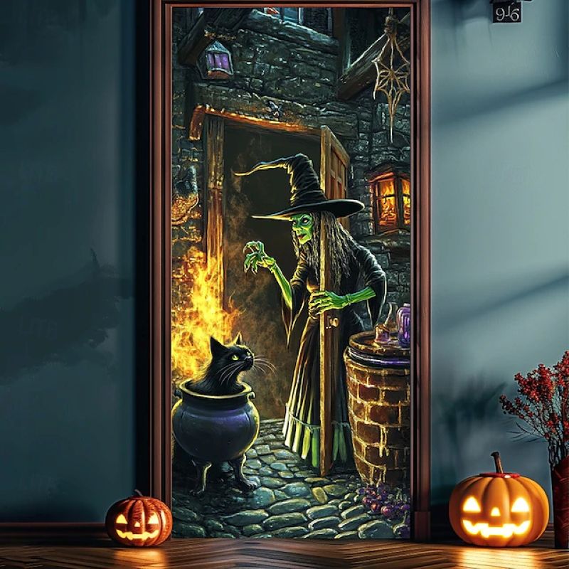 Halloween Spooky Door Covers Enchanting Witch SC004