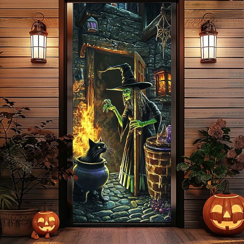 Halloween Spooky Door Covers Enchanting Witch SC004
