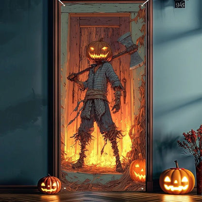 Halloween Spooky Door Covers Weird Pumpkin SC009