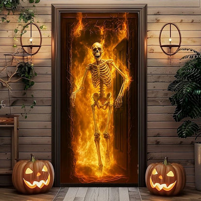 Halloween Spooky Door Covers Fiery Skeleton SC017