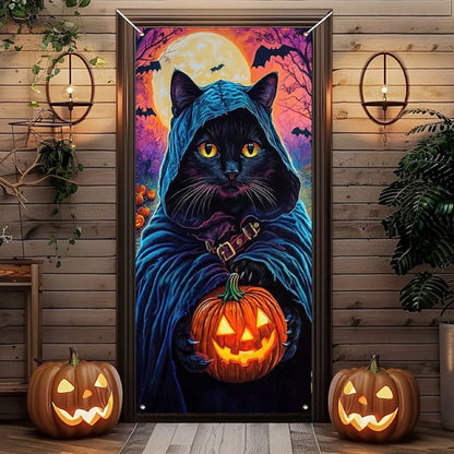 Halloween Spooky Door Covers Mysterious Black Cat SC042