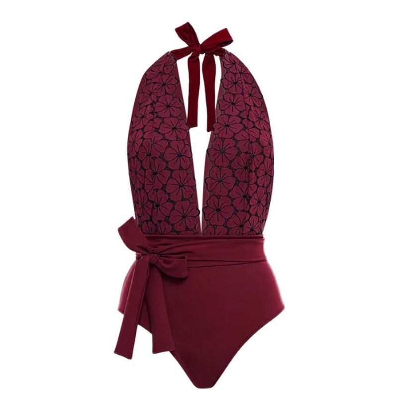 Women's Vintage Petal Tie Print One-Piece Swimsuit Set - F372