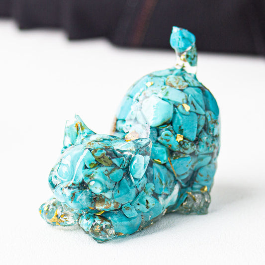Turquoise - Handmade Natural Crystal Gemstone Cat with Raised Tail