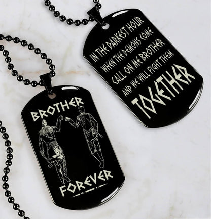 Viking Engraved Black Dog Tag - Double Sided Brother Forever Gift