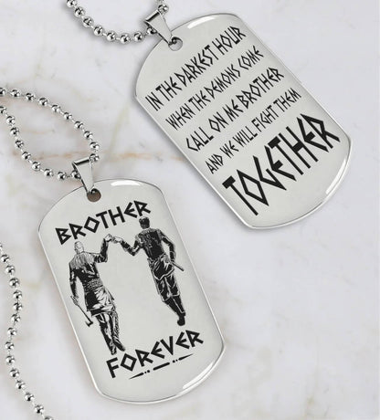 Viking Engraved Black Dog Tag - Double Sided Brother Forever Gift