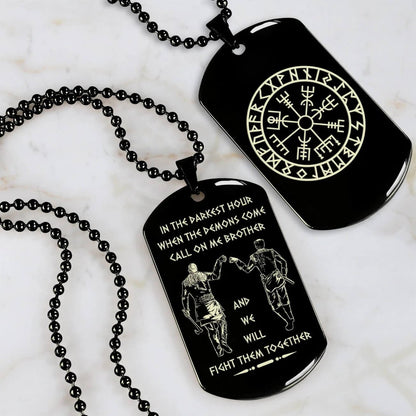 Viking Engraved Black Dog Tag - Double Sided Brother Forever Gift