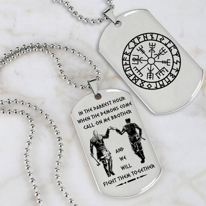 Viking Engraved Black Dog Tag - Double Sided Brother Forever Gift