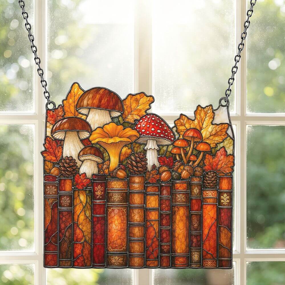 Vintage Mushroom Book - Acrylic Suncatcher
