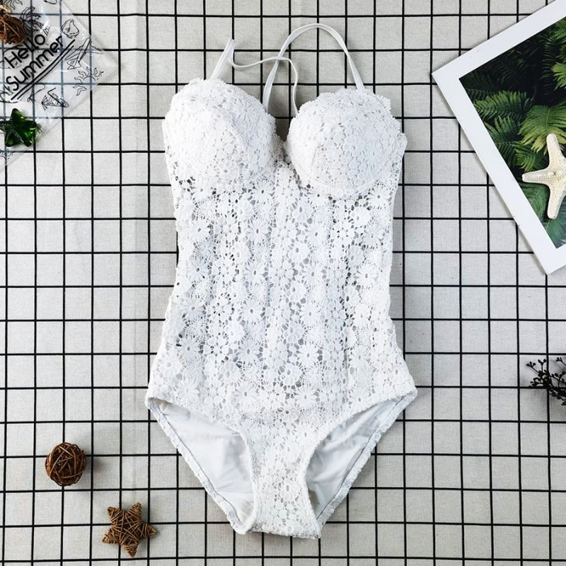 Ladies Slim Fit Lace Backless Sexy One-Piece Swimsuit