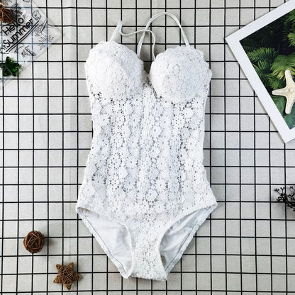 Ladies Slim Fit Lace Backless Sexy One-Piece Swimsuit