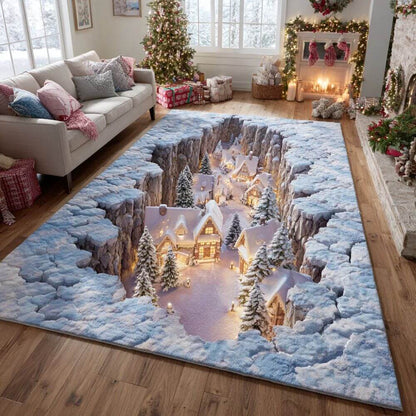 Winter Wonderland Snowy Village 3D Illusion Area Rug - H728