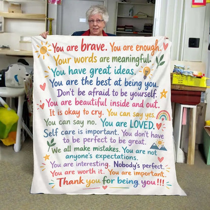 Fleece version of the inspirational affirmation blanket