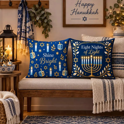Blue and gold Hanukkah pillow covers complementing seasonal home decor