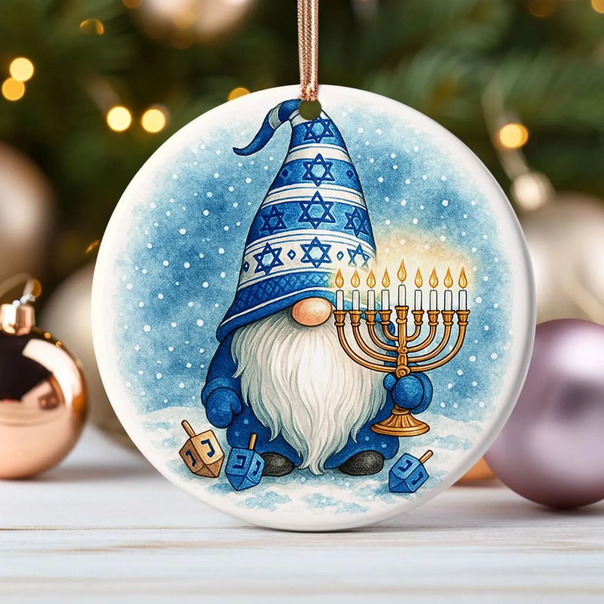 Blue and white Hanukkah gnome holiday decoration