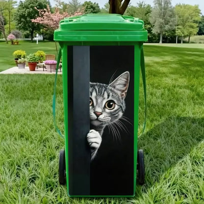 Cute cat trash can sticker with colourful cartoon design