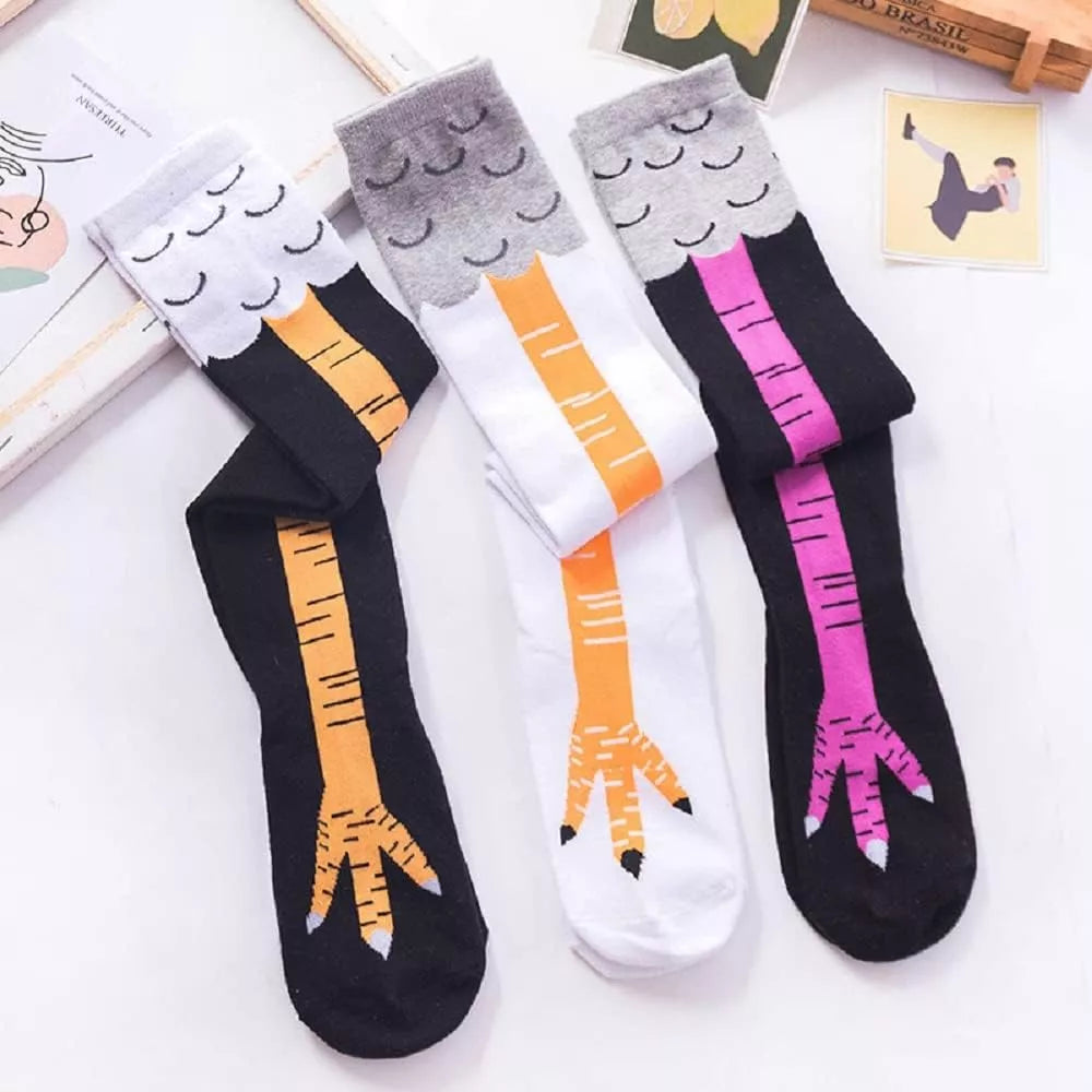 Close-up of the chicken footprint pattern on the socks