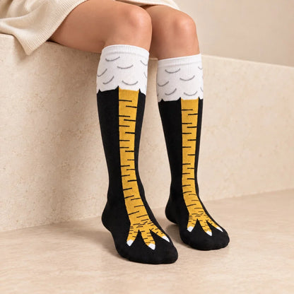 Chicken leg socks worn to create a funny costume look