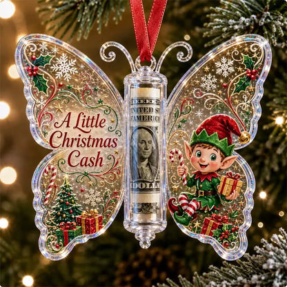 Christmas elf scene butterfly-shaped ornament
