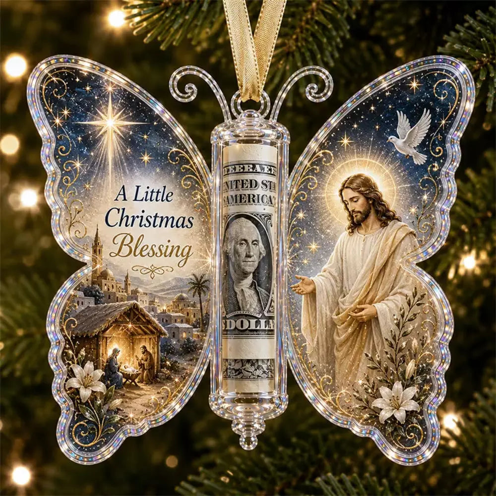 Christmas jesus scene butterfly-shaped ornament