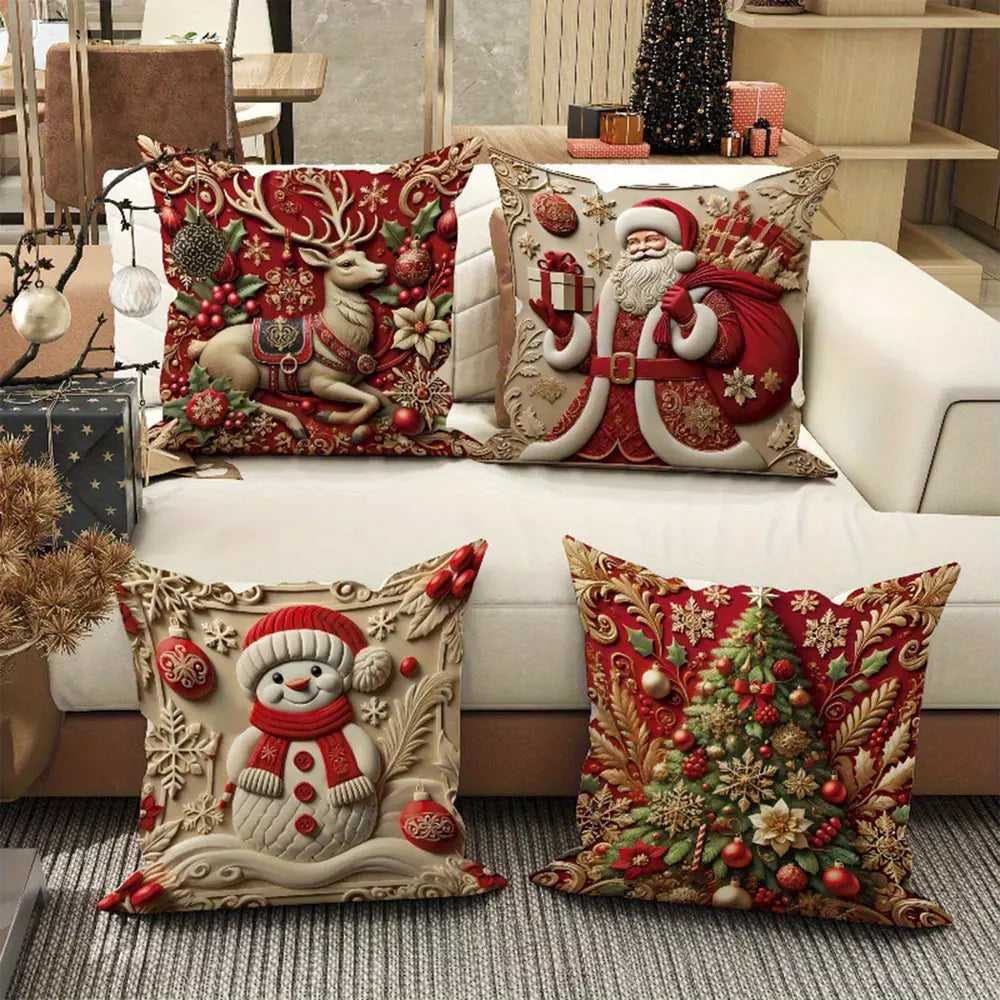 Christmas pillow covers styled on a living room sofa