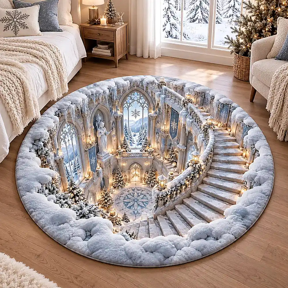 Christmas Snow Staircase Round Rug - C065