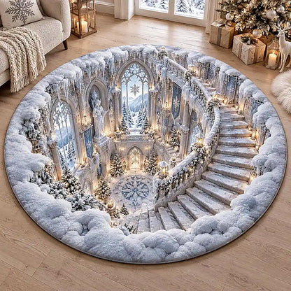 Christmas Snow Staircase Round Rug - C065