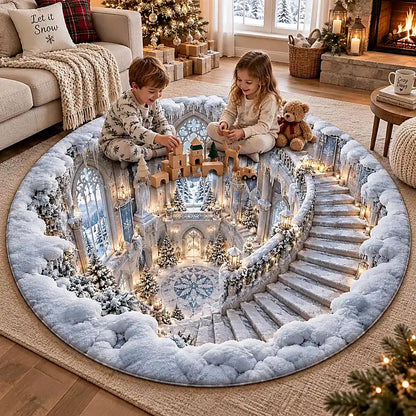 Christmas Snow Staircase Round Rug - C065