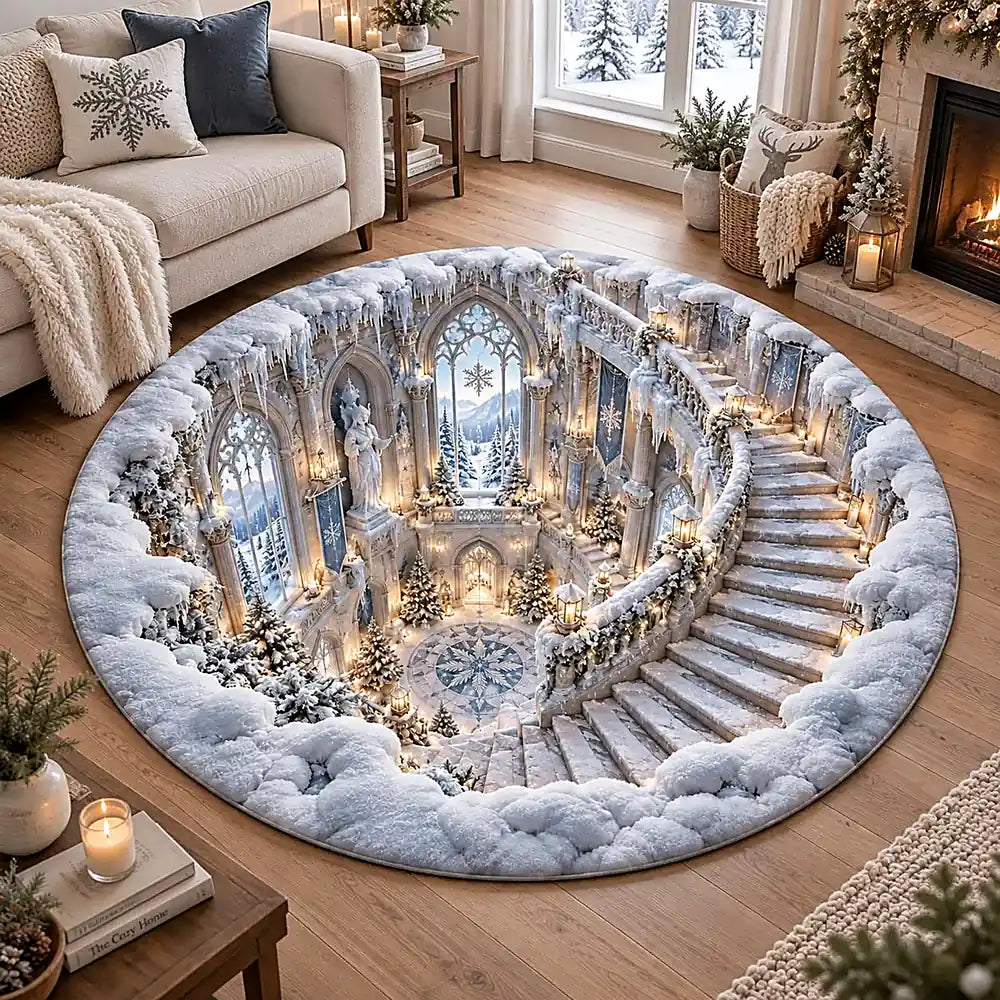 Christmas Snow Staircase Round Rug - C065
