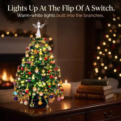 Classic Christmas beaded tree with colorful beads and a decorative angel topper