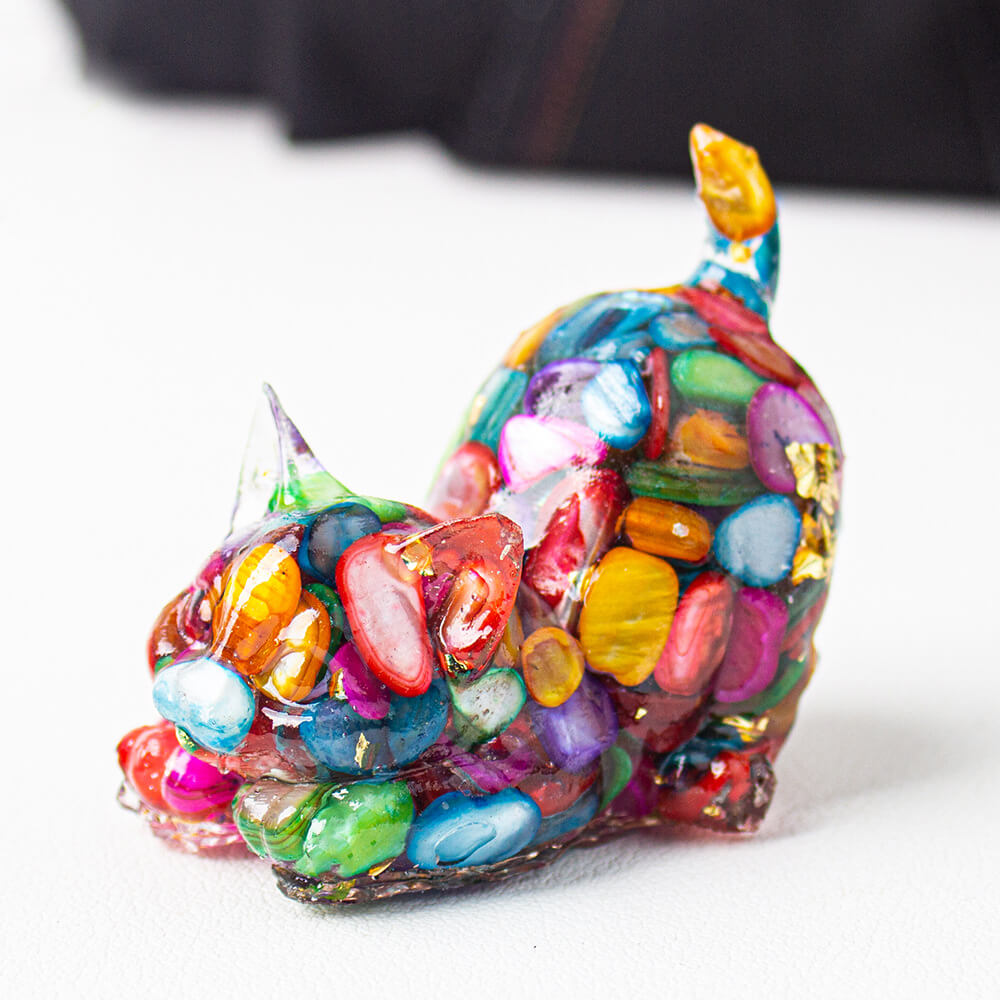 Handmade Natural Crystal Gemstone Cat with Raised Tail