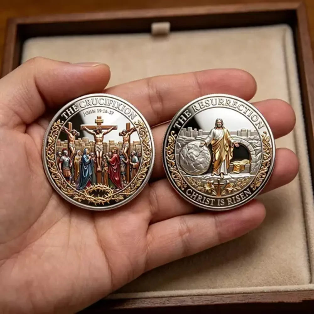 Religious commemorative coin with a traditional cross design