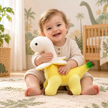 Cute dinosaur plush toy shaped like a peeled banana