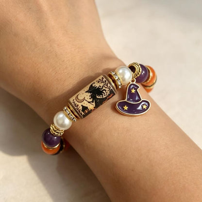 Halloween Beaded Bracelet | Witch Hat Cat Pumpkin Stretch Gift