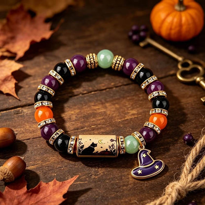 Halloween Beaded Bracelet | Witch Hat Cat Pumpkin Stretch Gift