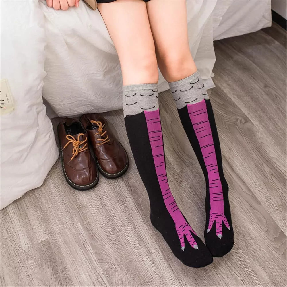 Red chicken leg socks with a quirky animal-inspired design