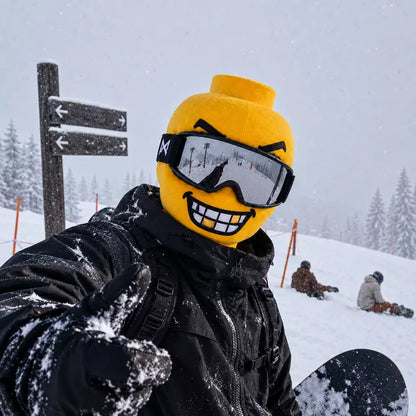 Printed ski mask styled with ski goggles for snow sports