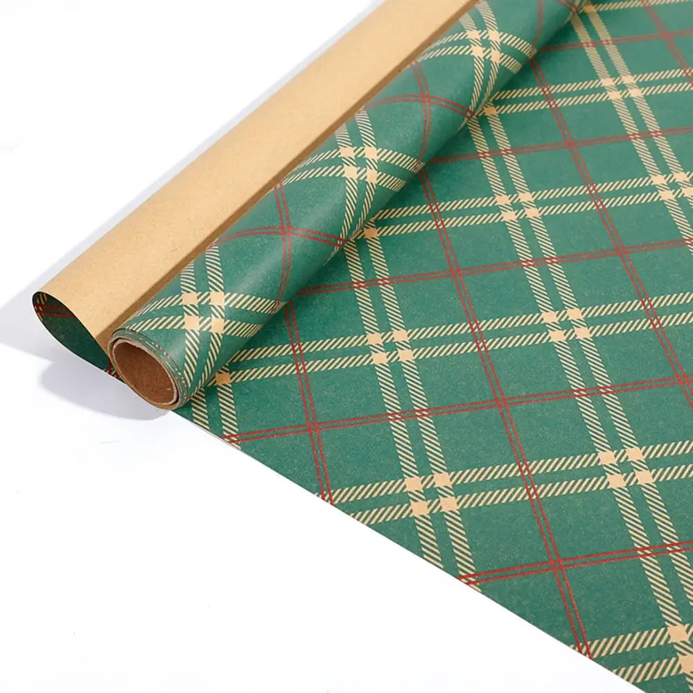Holiday wrapping paper featuring Christmas stocking motifs