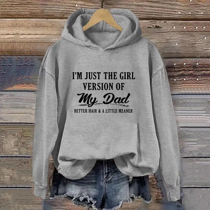 Grey graphic hoodie with a humorous dad daughter design