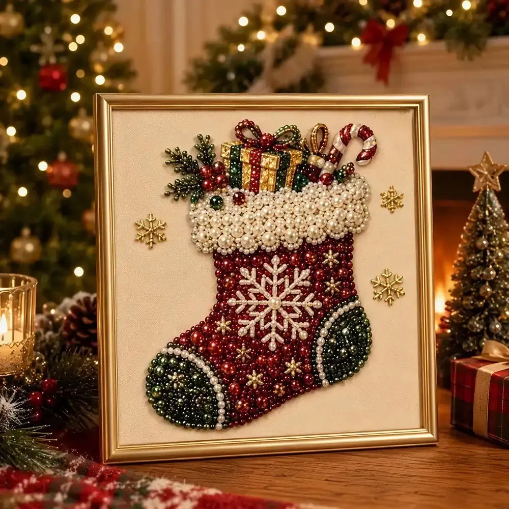 Christmas Pearl Diamond Art Kit – 3D Beaded DIY Holiday Decor