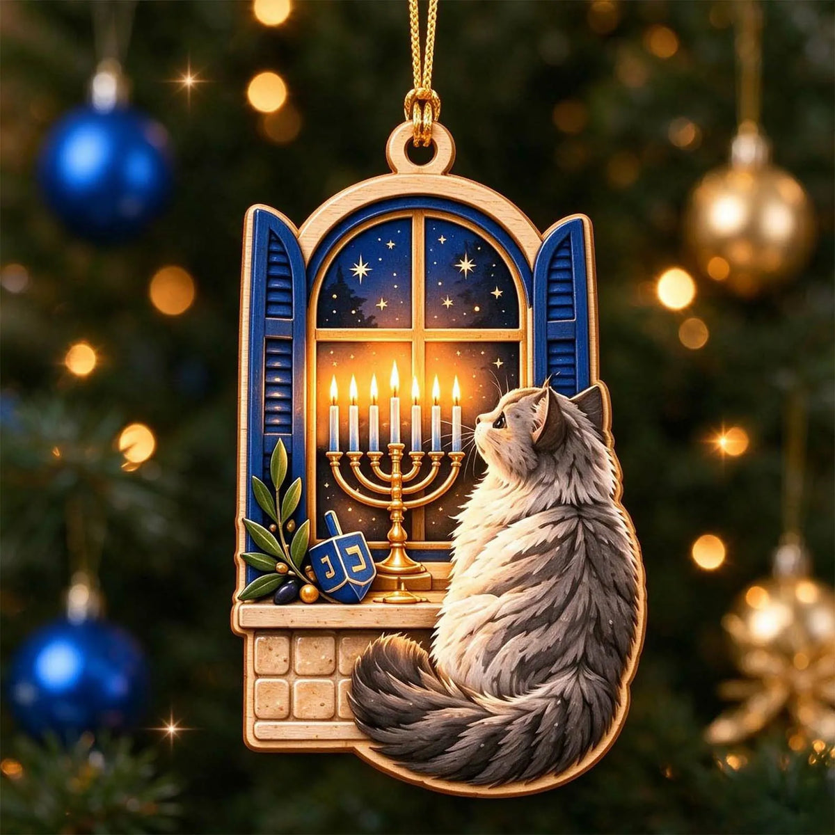 Hanukkah Cat Acrylic Ornament