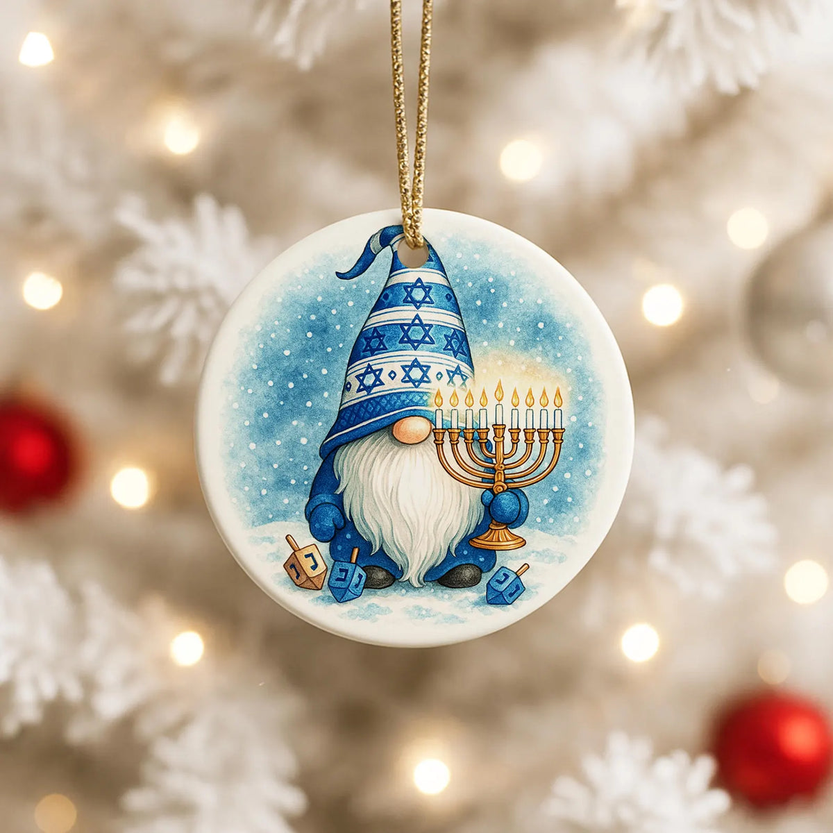 Cute Hanukkah gnome ornament with a festive holiday design